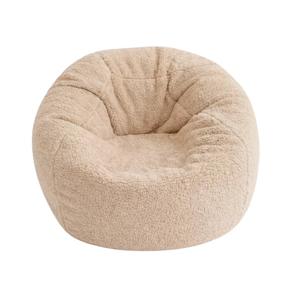 XL Teddy plüss babzsákfotel mogyoró színben, puha sherpa huzattal